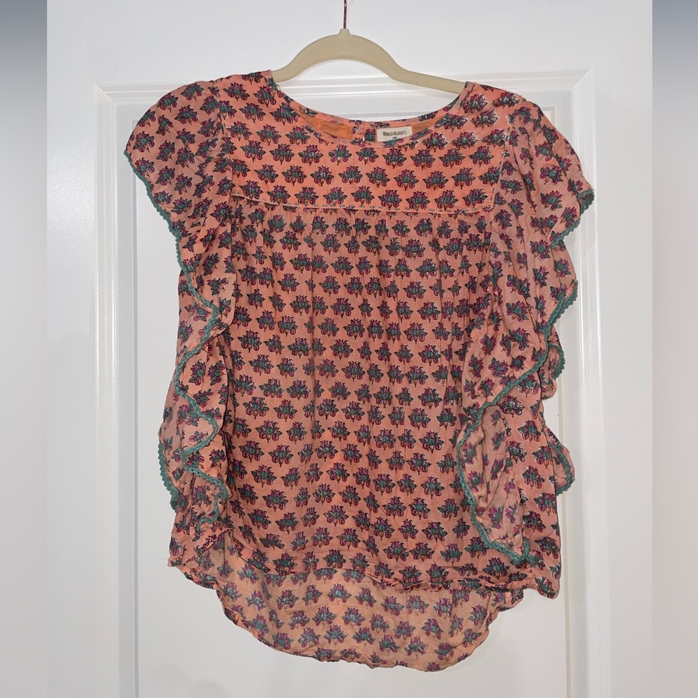 Floral Print Ruffle Sleeve Top